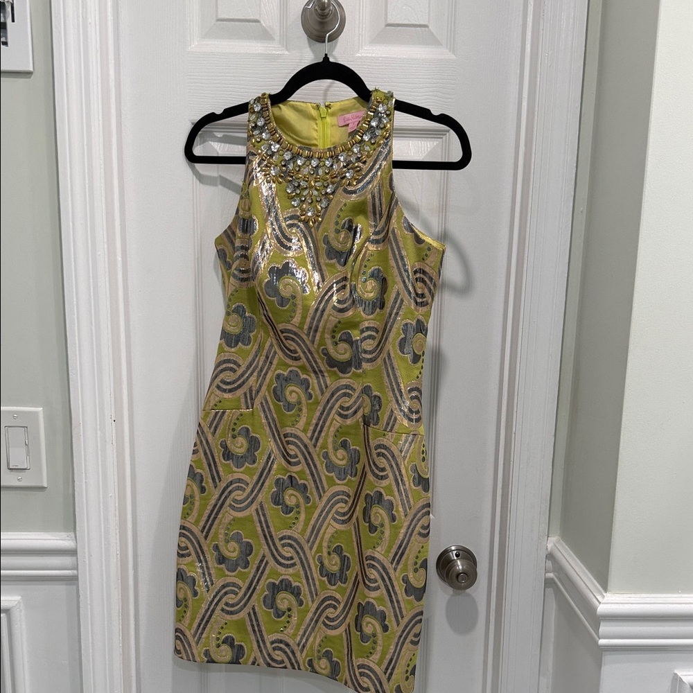 Lilly Pulitzer Embellished Yellow and Gray Mini Dress